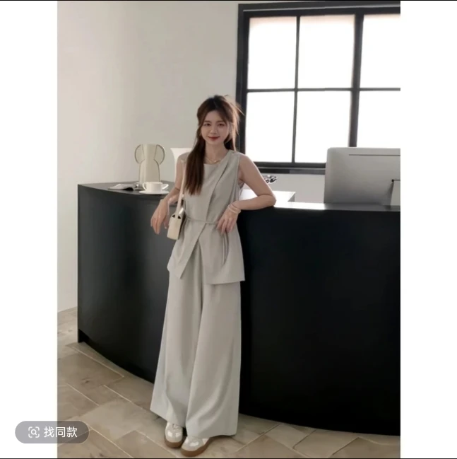 【衣长62】【裤长100】530韩系时尚轻奢无袖绑带套装【图片余实物不符】