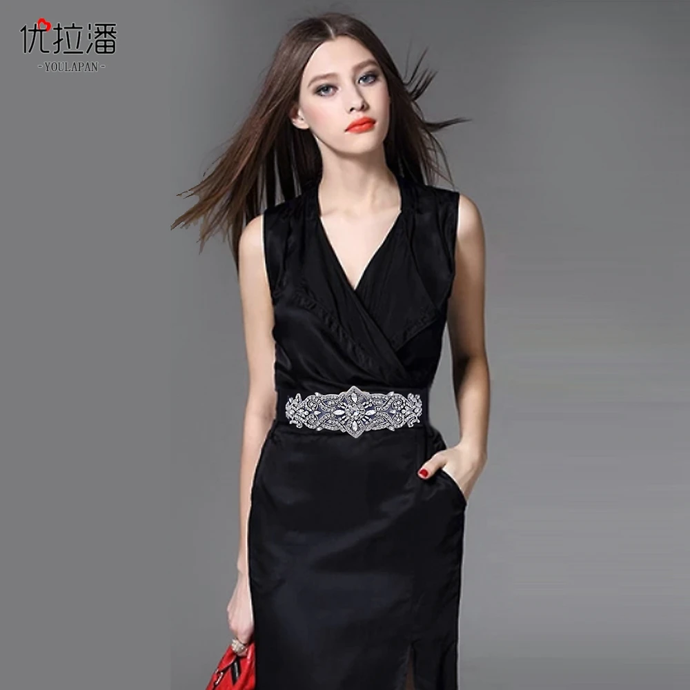 优拉潘日韩千金风水钻腰封镶钻时尚简约百搭显瘦修身腰带黑色收腰