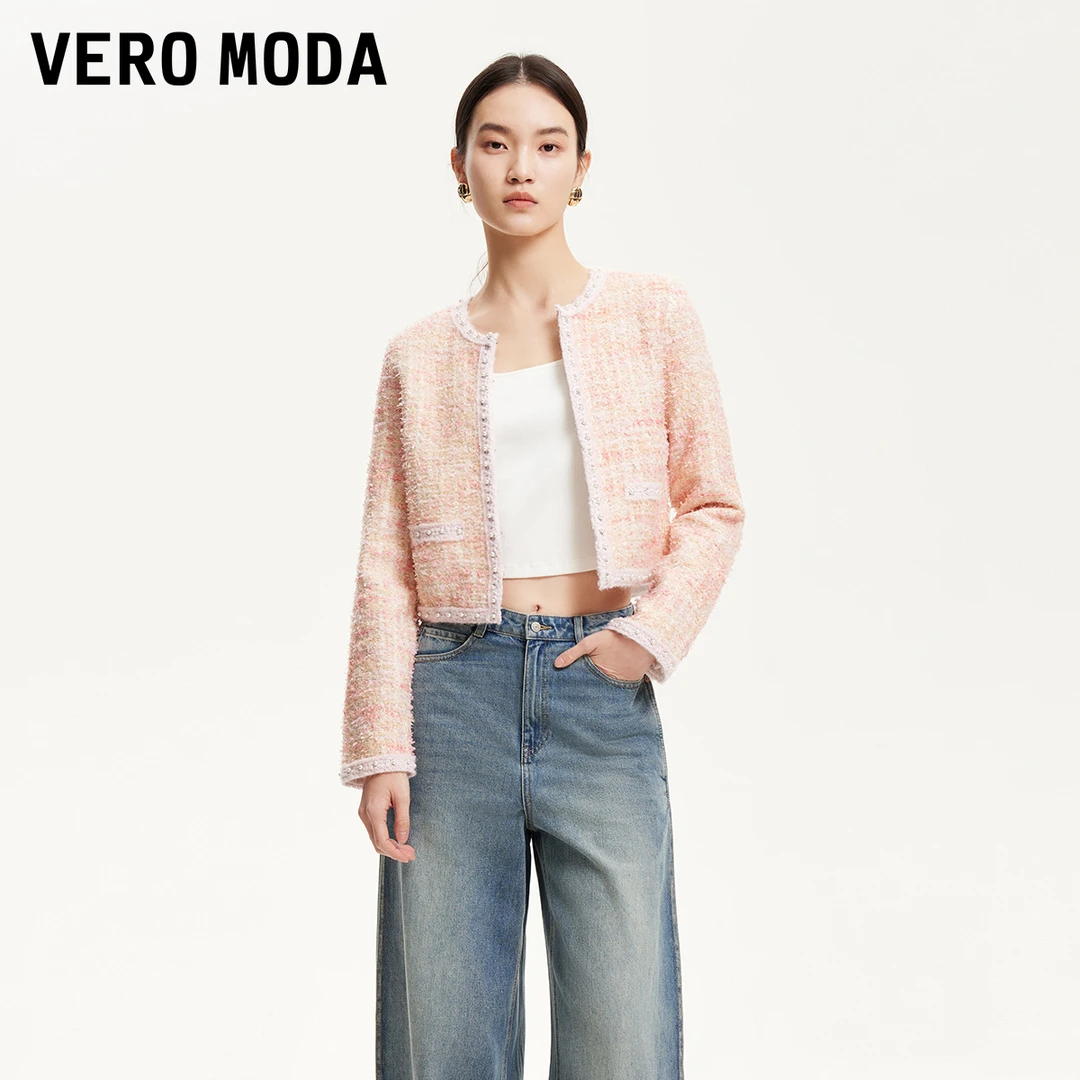 Vero Moda短外套25春新款欧若风亮丝撞色仿珍珠装饰小香3251J9012
