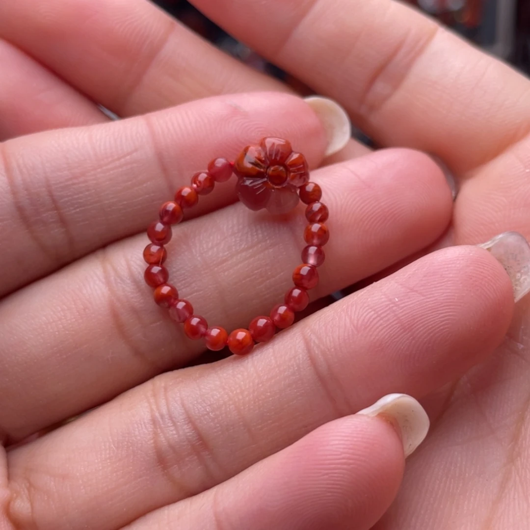 【闪购商品】南红玛瑙花花戒指未镶嵌