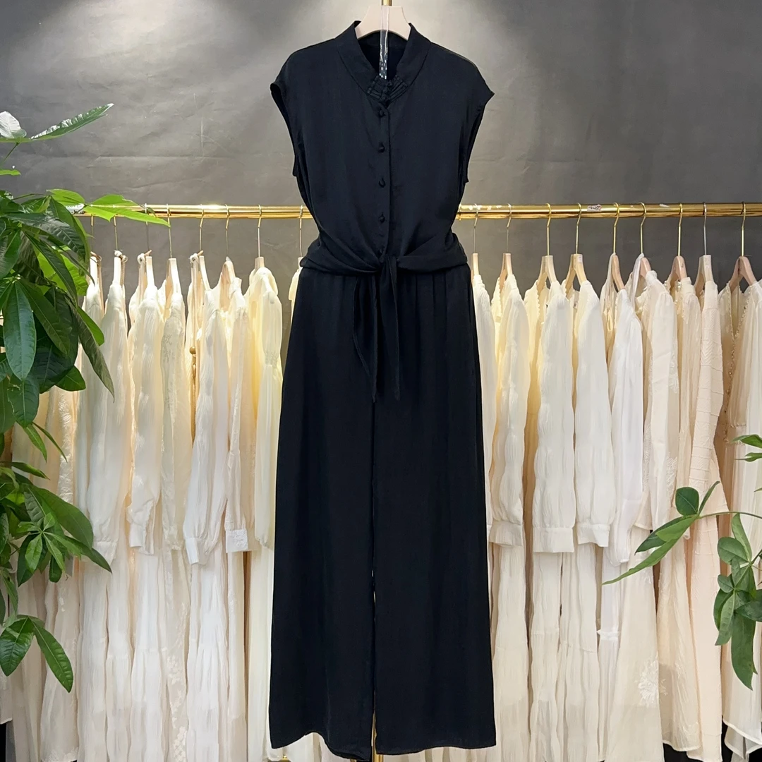 A357 新款时尚气质休闲无袖优雅上衣+阔腿裤两件套夏款女装