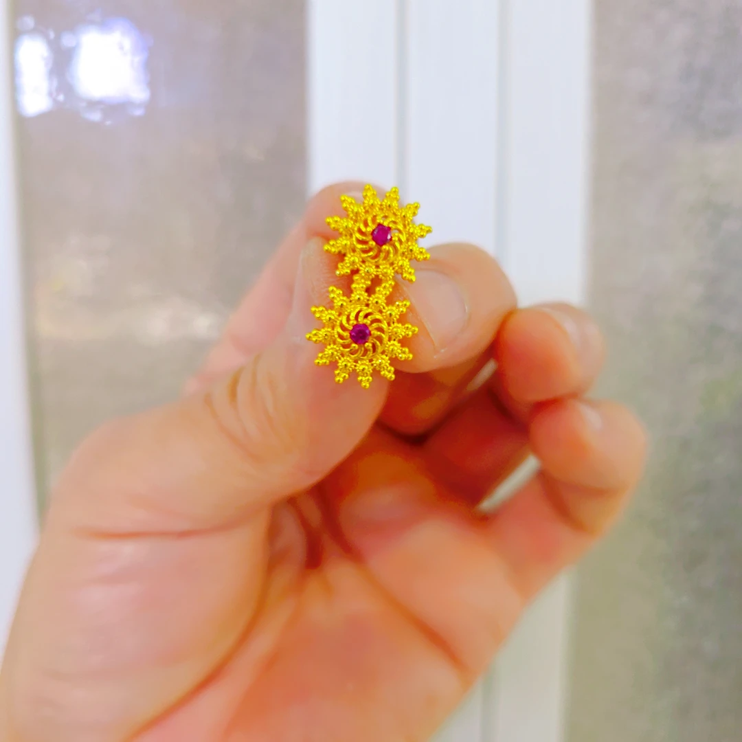 铜合金耳饰 爱心/水滴/铃铛女雪花日韩耳钉精美饰品镶嵌金太阳