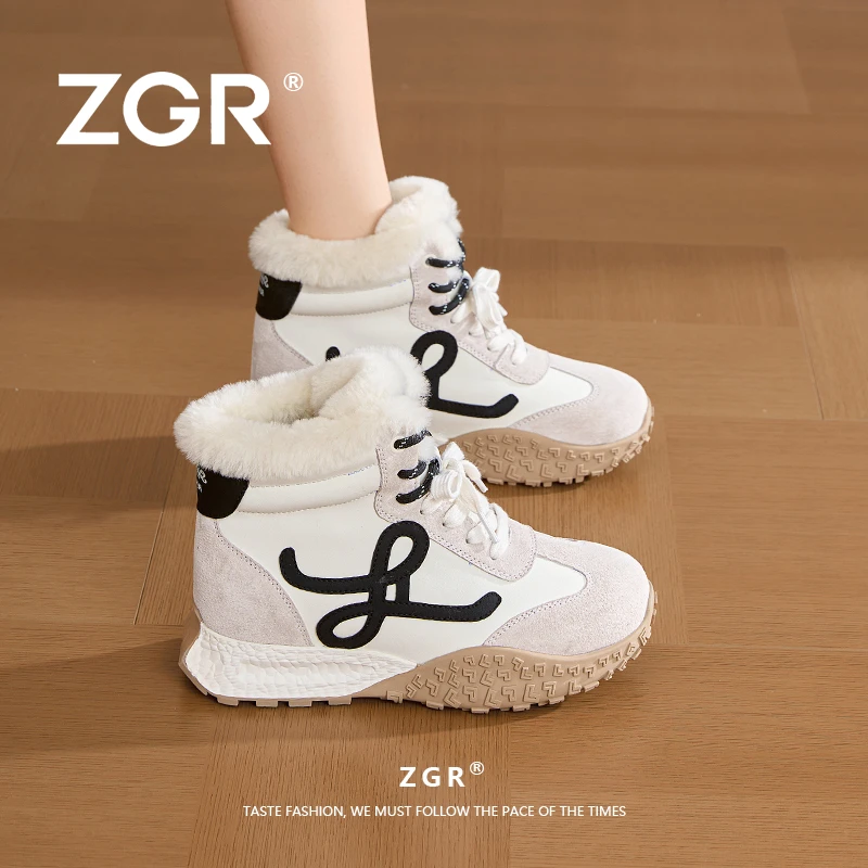 雪地靴女冬季加绒加厚棉鞋2025新款厚底内增高7cm休闲高帮德训鞋