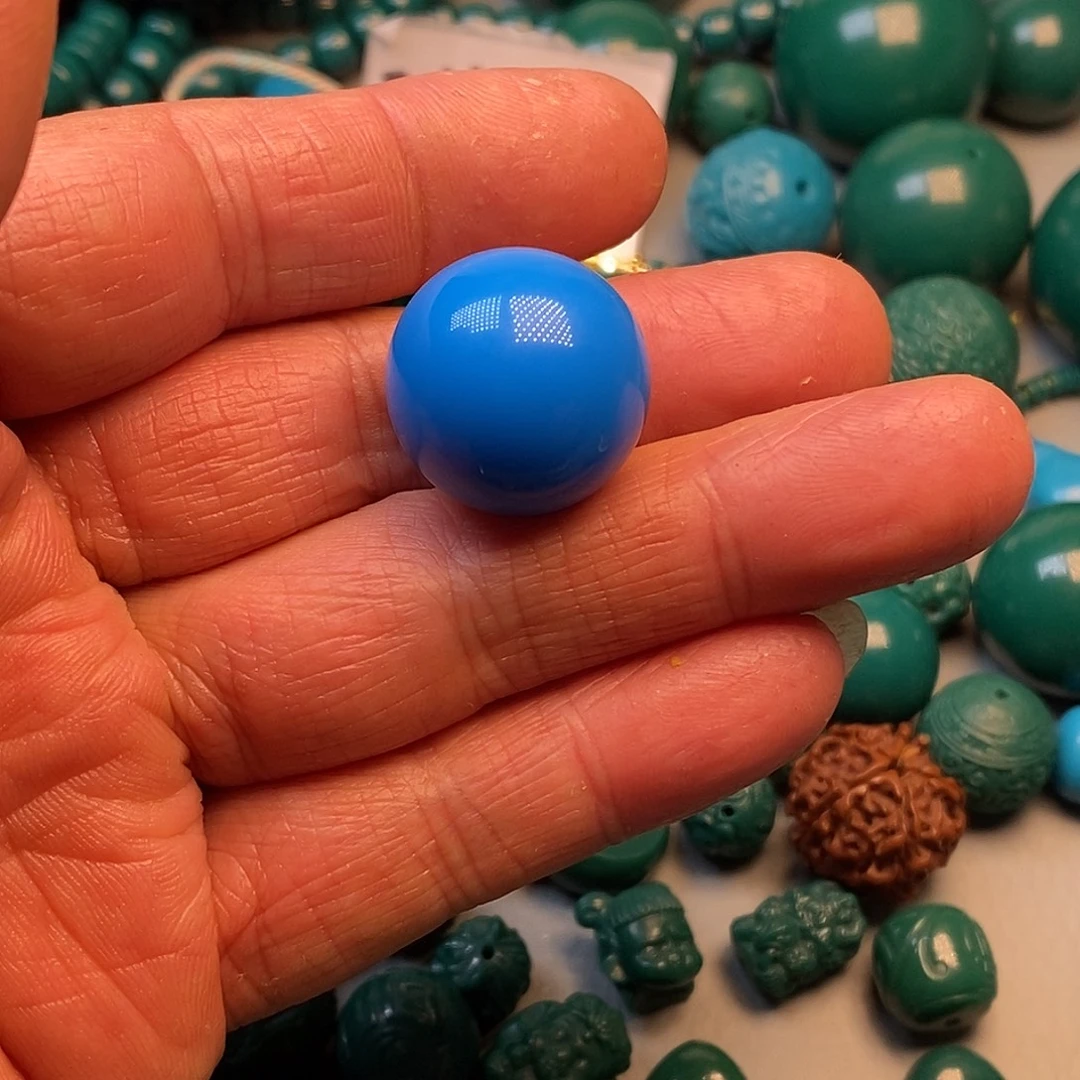 玻璃颈饰20mm蓝圆珠