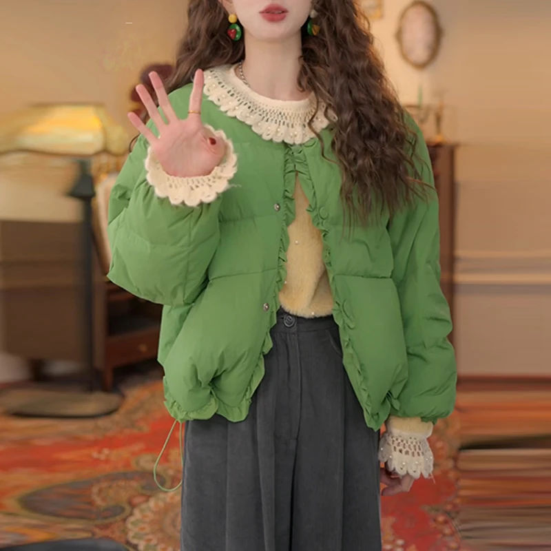 韩版时尚减龄单排多扣棉服女士2025冬季新款保暖潮流显瘦棉衣外套