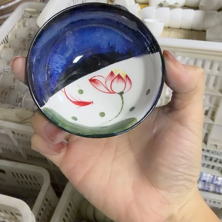 孤品默认微瑕窑变内绘荷花鱼