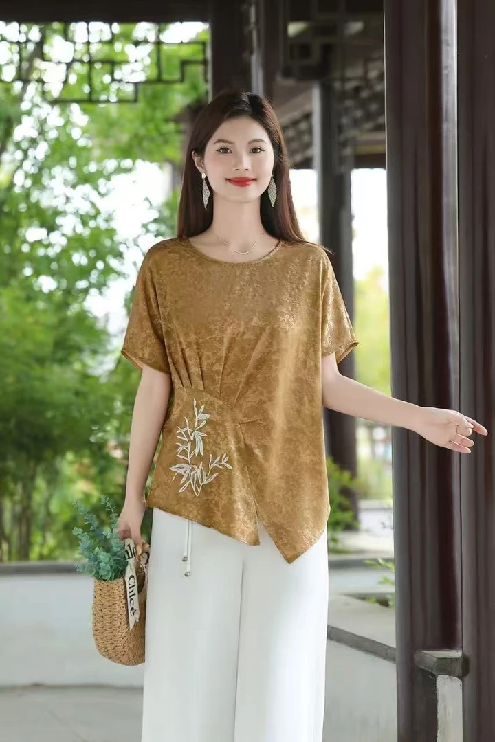 夏季新款2025妈妈装气质中老年女装大码中国风夏装小衫时尚上衣