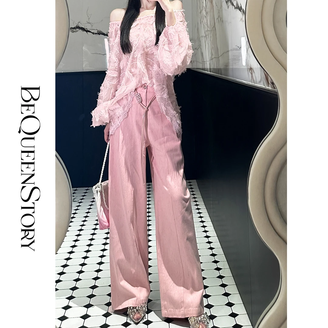 余潇潇【樱花际遇】100棉肌理花纱宽松牛仔裤2025新款