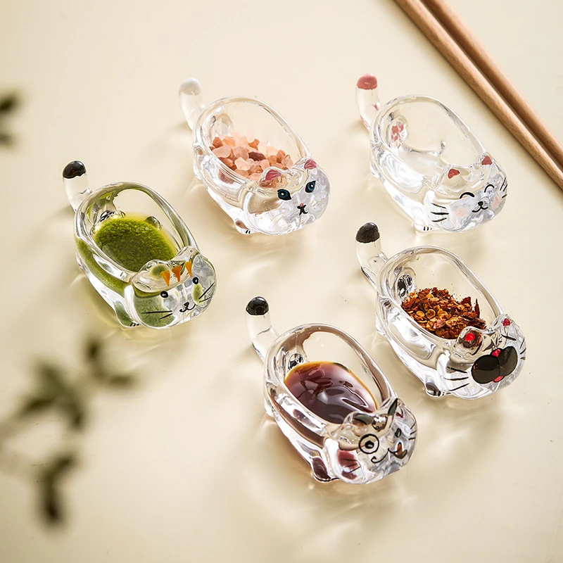 猫咪水晶玻璃调味蘸料碟创意番茄酱油醋碟家用小吃碟子筷子托