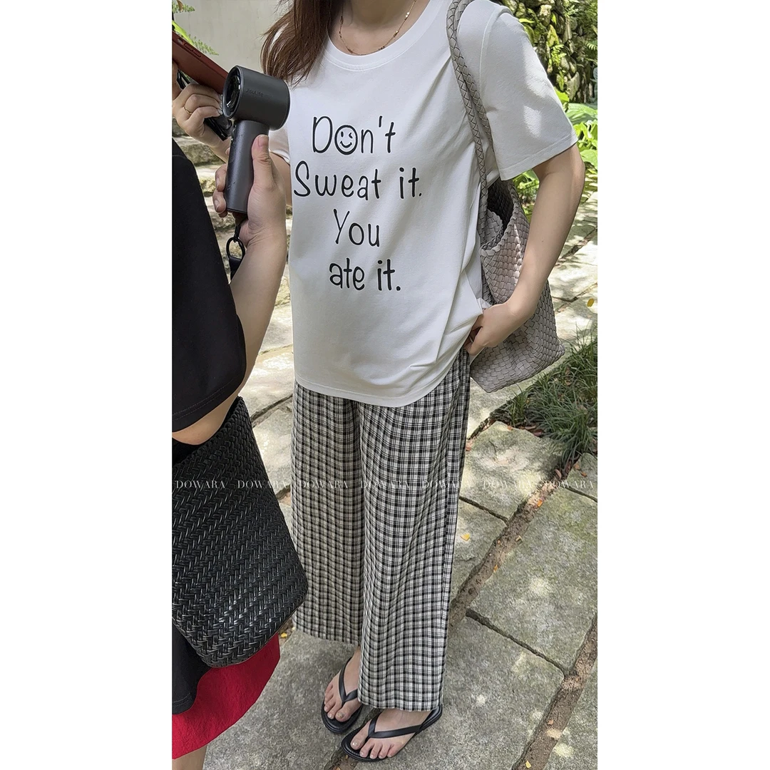 大婉酱微胖定制【微笑字母T】韩系圆领字母印花T恤设计感上衣8766D
