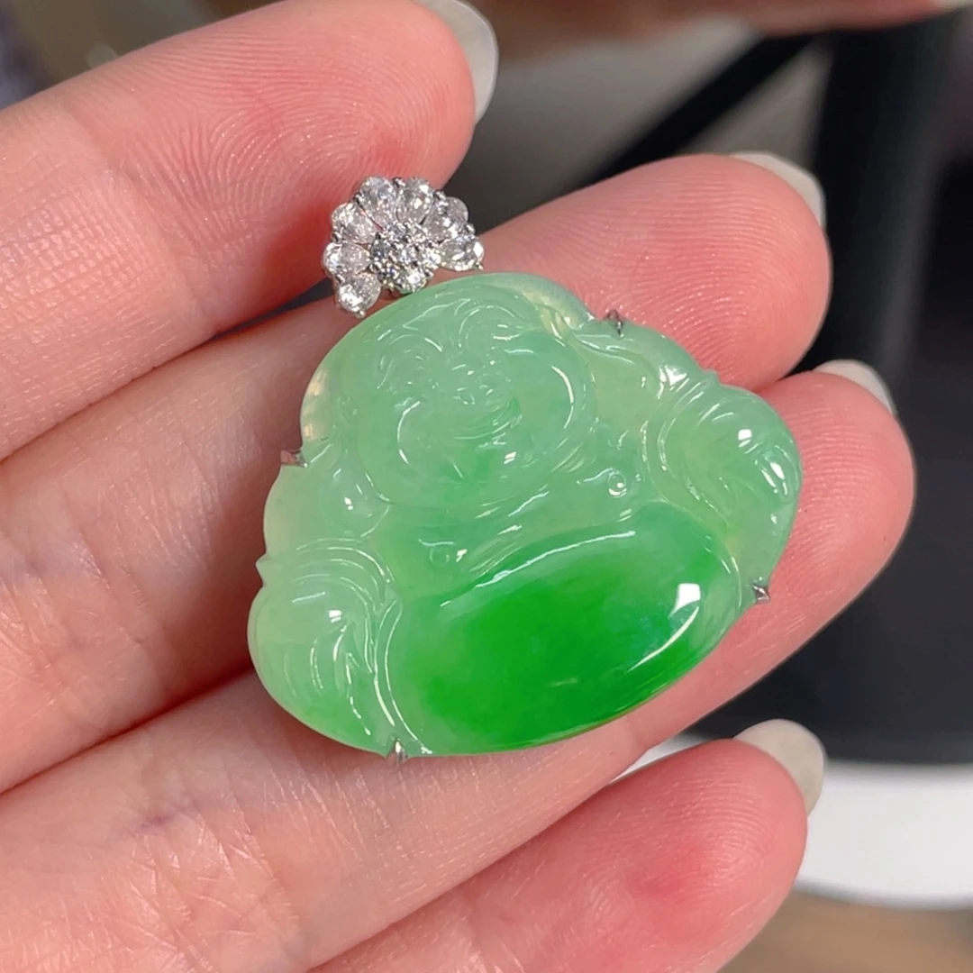 翡翠18K金镶嵌吊坠(不含链)