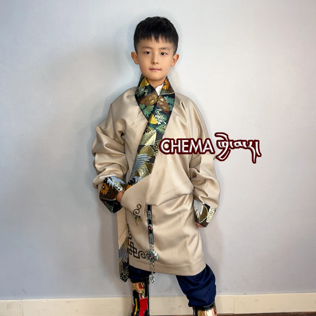 儿童节日舞蹈藏袍刺绣花纹小学生藏装帅气男孩西藏康巴百搭藏服