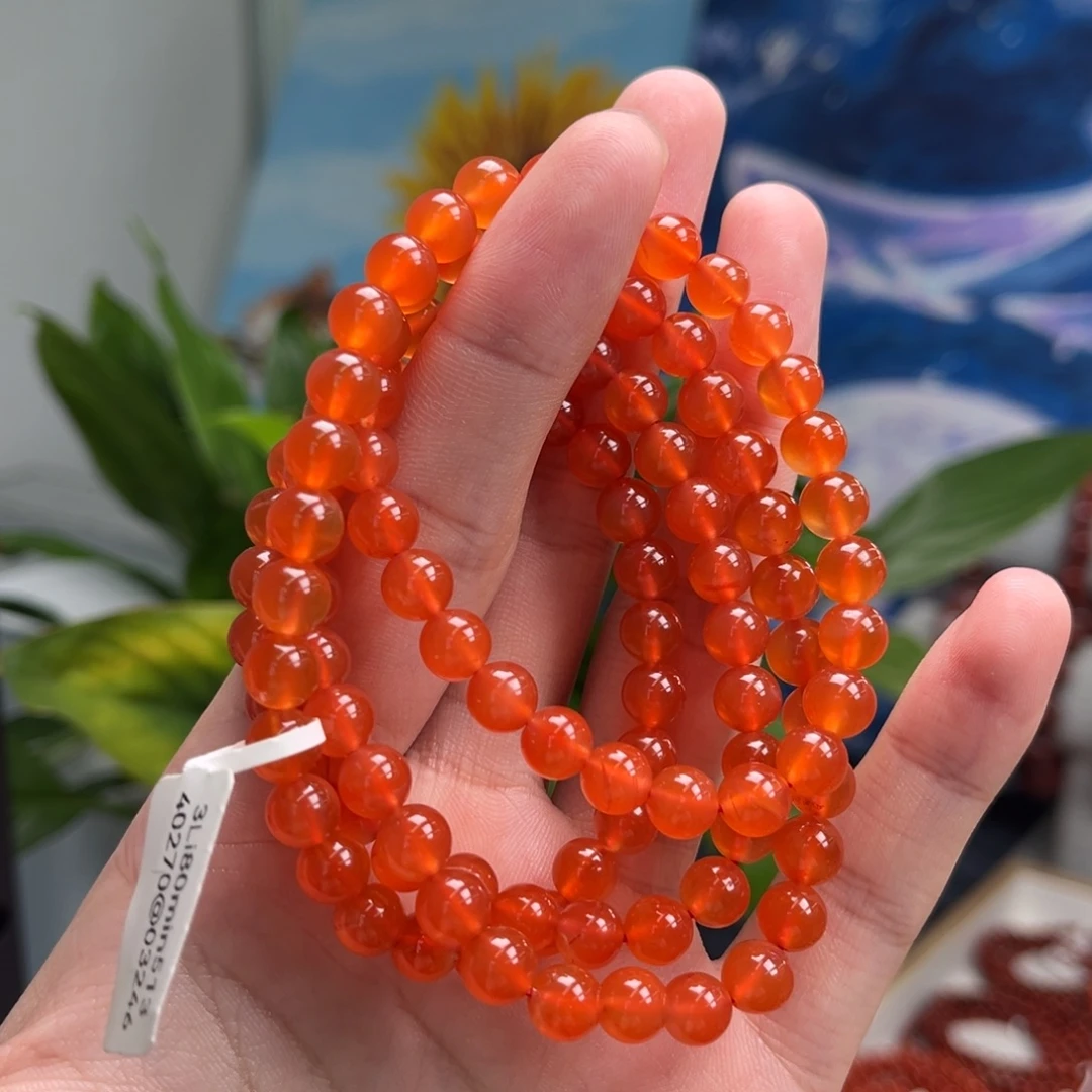 南红玛瑙未镶嵌手链保山河湾冰红多圈7+