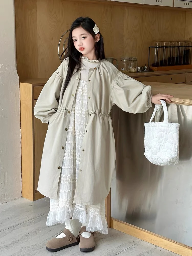 2025春秋新版洋气韩版女童外套中大童时尚宽松上衣儿童中长款风衣