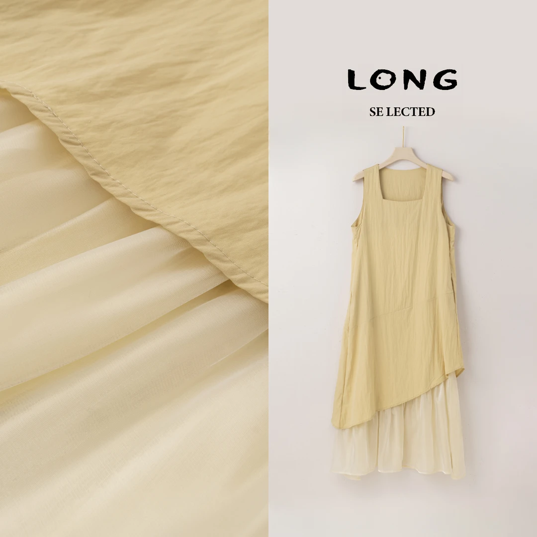 Q3649【特价-占单者限购】简约无袖裙下摆拼接设计层次感时尚感A806