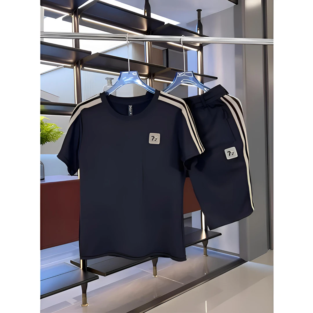 夏季运动服男士休闲运动套装轻奢黑色裤子刺绣运动短裤短袖二件套