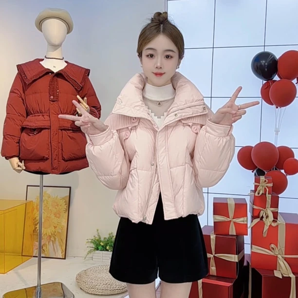 【现货清仓】冬季时尚短款洋气百搭翻领含绒棉服宽松外套