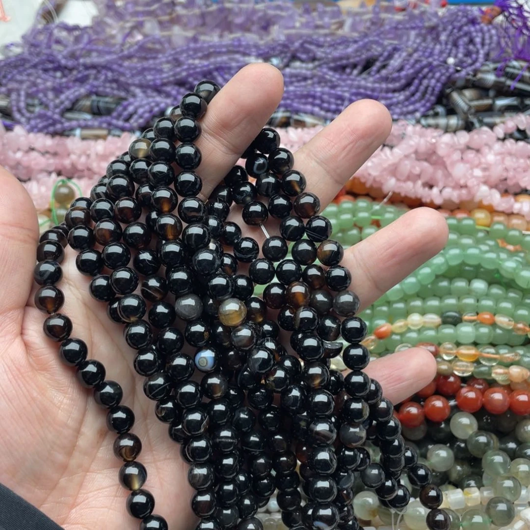 玛瑙/玉髓珠宝半成品未镶嵌一条装8mm糖化黑玛瑙