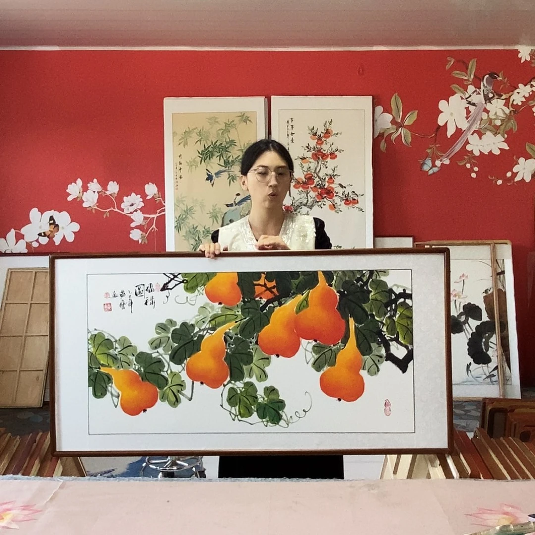 国画手写手绘带框包邮国画作品62✖️122