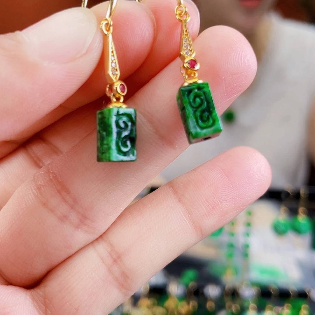 翡翠银S925镶嵌耳饰