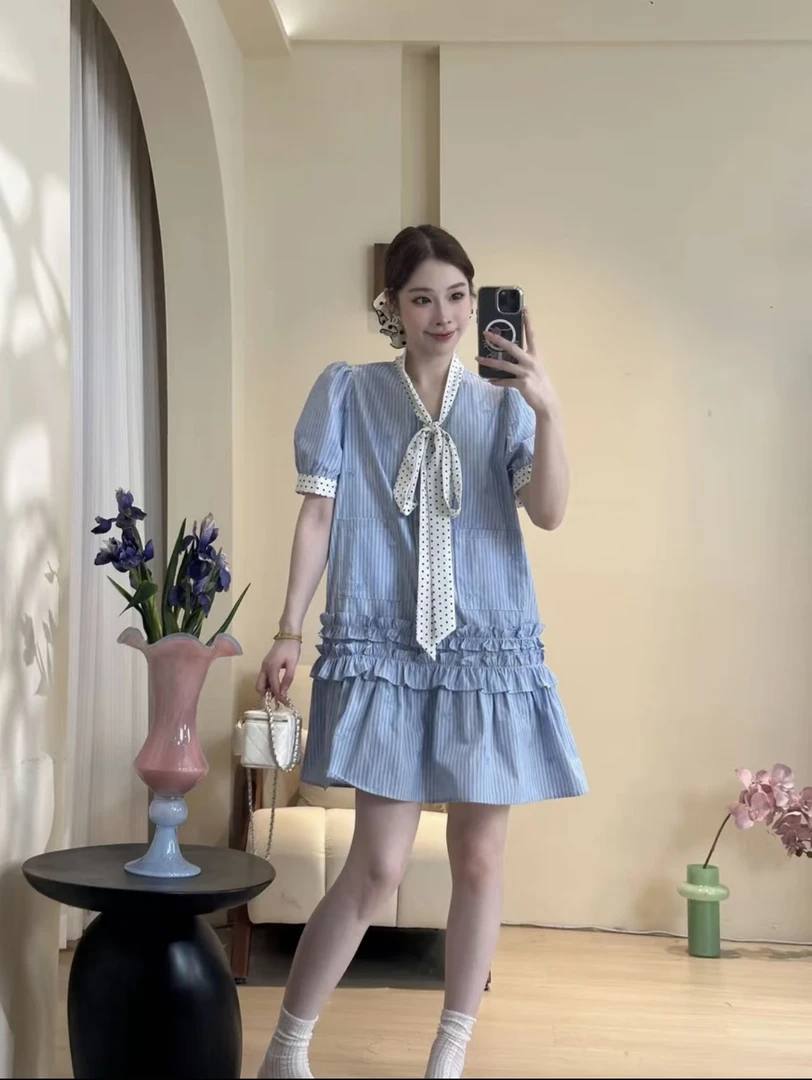 十一原创【仲夏之星】连衣裙 刺绣大摆飘带夏季微胖显瘦