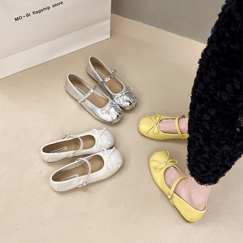 “奶油白月光”法式夏季软底方头温柔浅口单鞋晚晚风玛丽珍蝴蝶结S