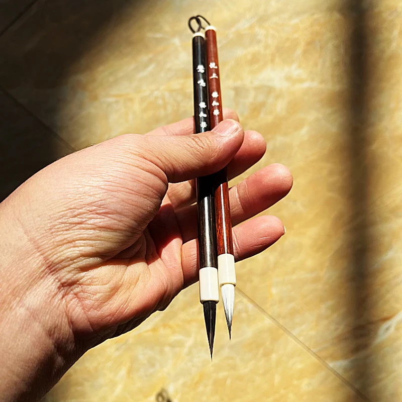 悦上鹭鸣纯黑尖紫毫绳头小楷瘦金体工笔描线纯毛料毛笔