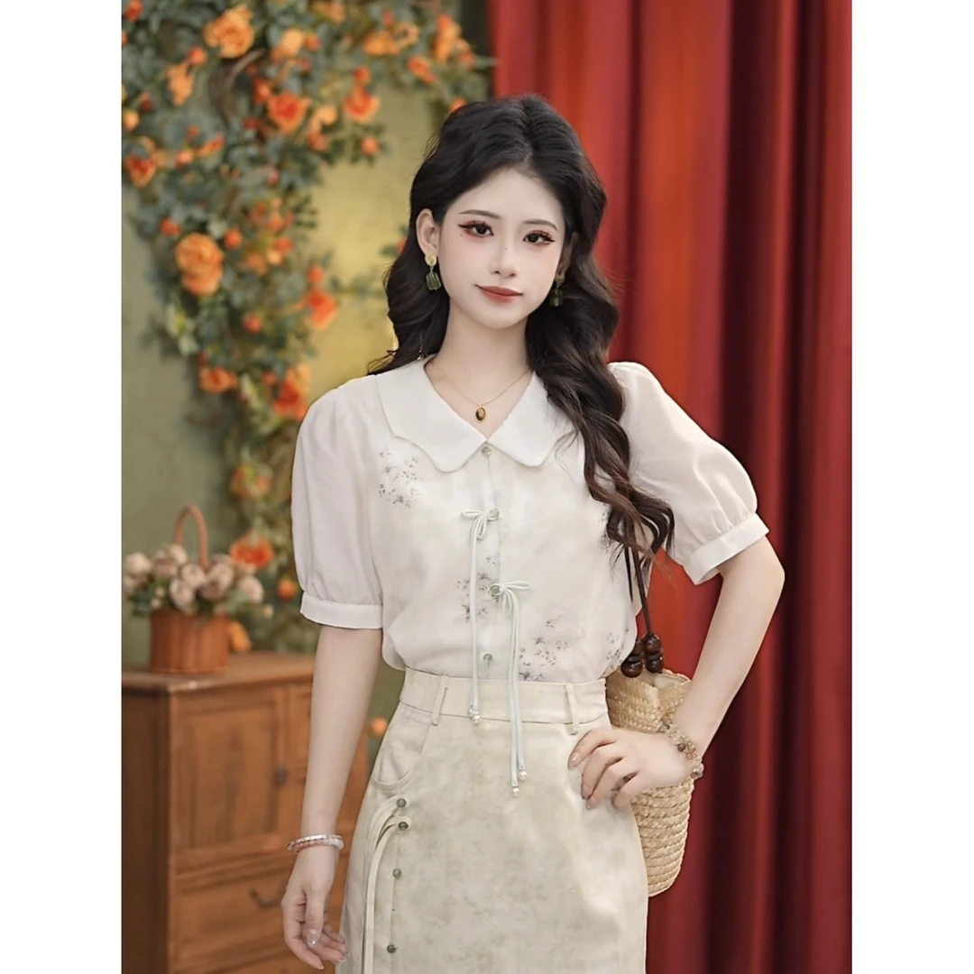 张嘉圆  【祐月】25年新款显瘦气质百搭设计款时尚短袖衬衫#4603