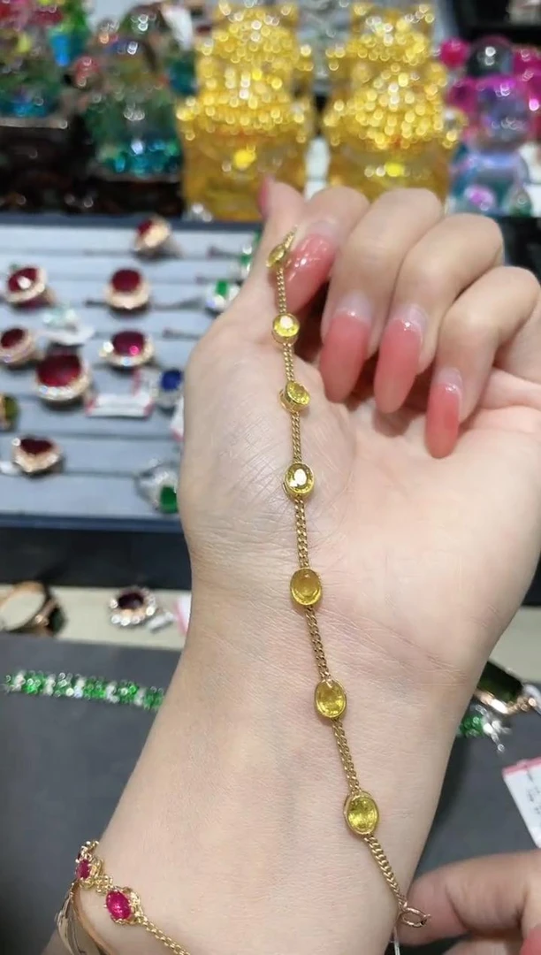 18K金镶嵌天然彩色蓝宝石手链