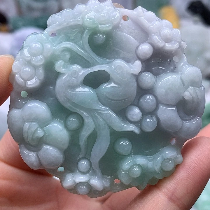 翡翠未镶嵌颈饰鸟语花香花开富贵两面工艺福利