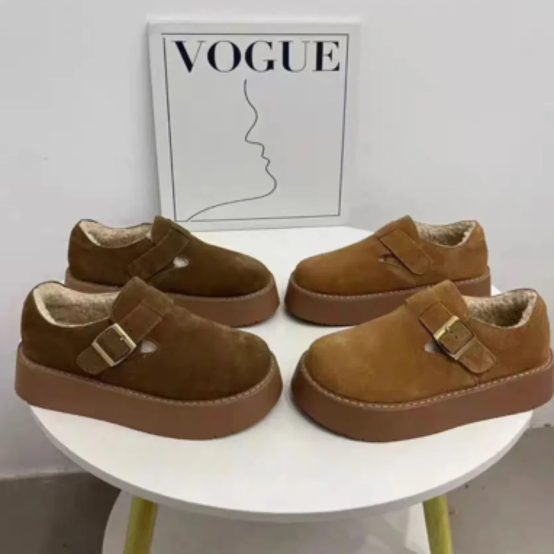 4CM真皮勃肯鞋女韩版百搭厚底加绒加厚休闲英伦风时尚休闲棉鞋女