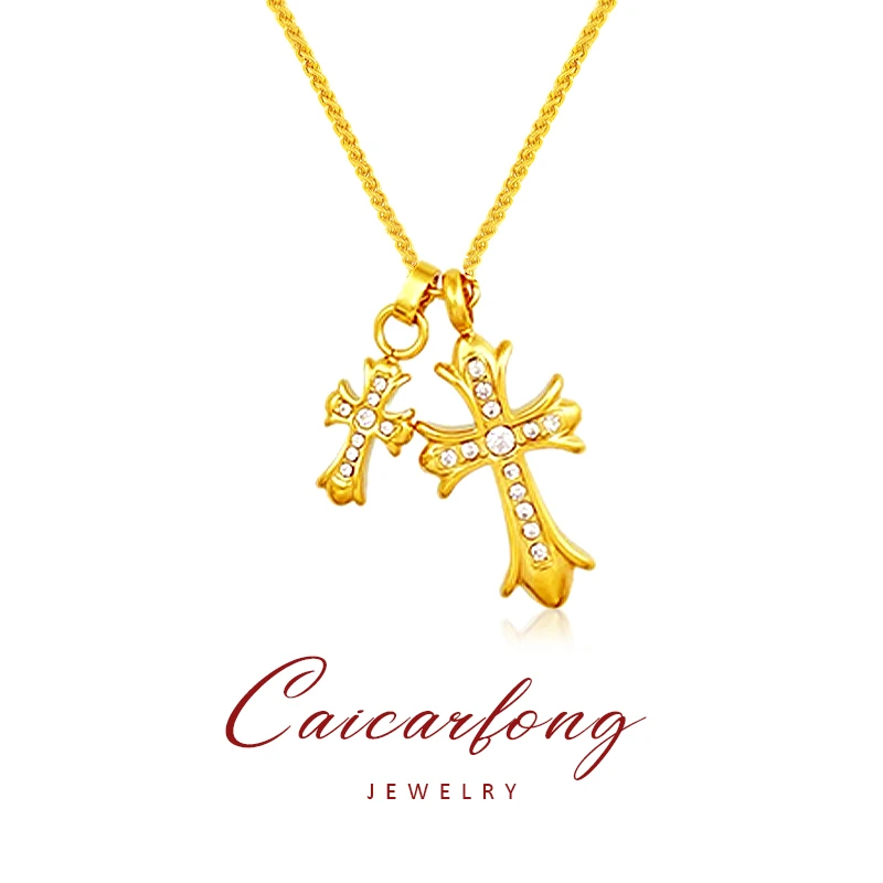 CAICARFONG/彩咖 铜合金项链 十字架金项链克罗心克心时尚设计感