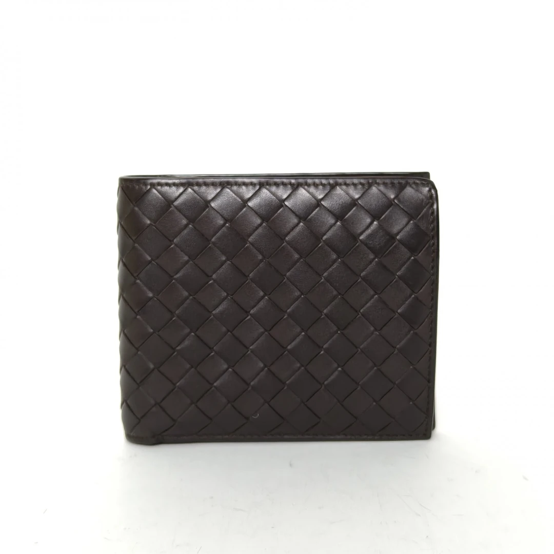 95新 BOTTEGA VENETA/葆蝶家 花花 咖啡色 皮革C 钱包 经典编织