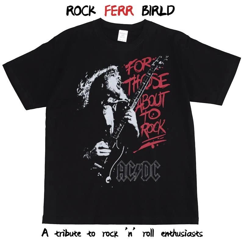ACDC摇滚乐队美式街头嘻哈朋克nirvana复古数码印花纯棉短袖T恤黑