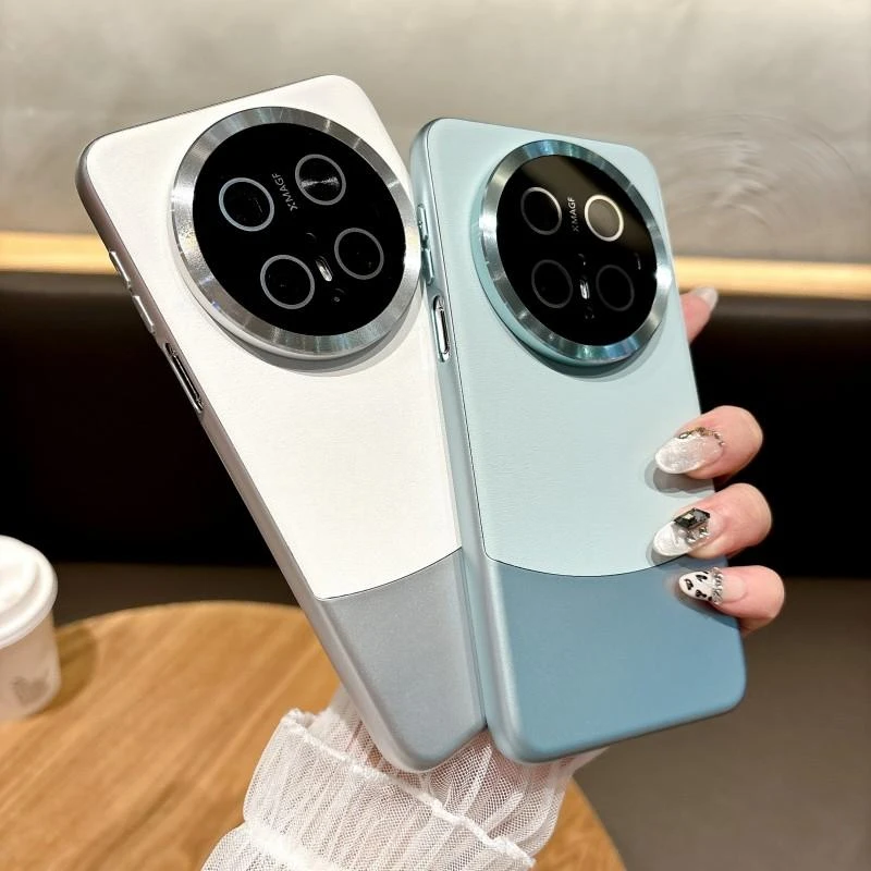 适用华为mate70/pro镜头全包手机壳素皮拼接磨砂mate70pro+防摔壳