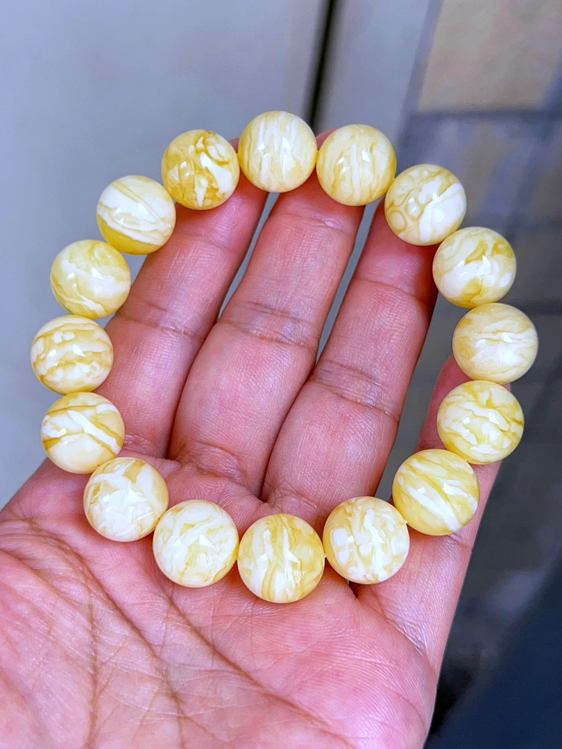 13+俄料瓷白顺纹虎皮精工圆珠手串