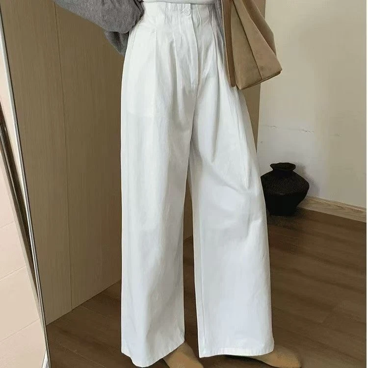 现货+运费险白色裤子松紧夏季休闲新款宽松2025夏直筒高腰裤女