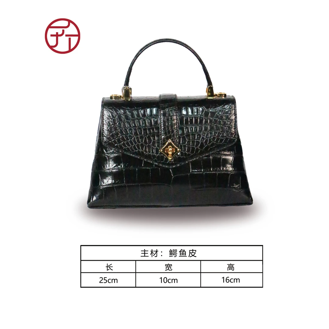 匠人乔皮具【L鳄鱼方扣手提包】时尚经典百搭真皮女士手提斜挎包