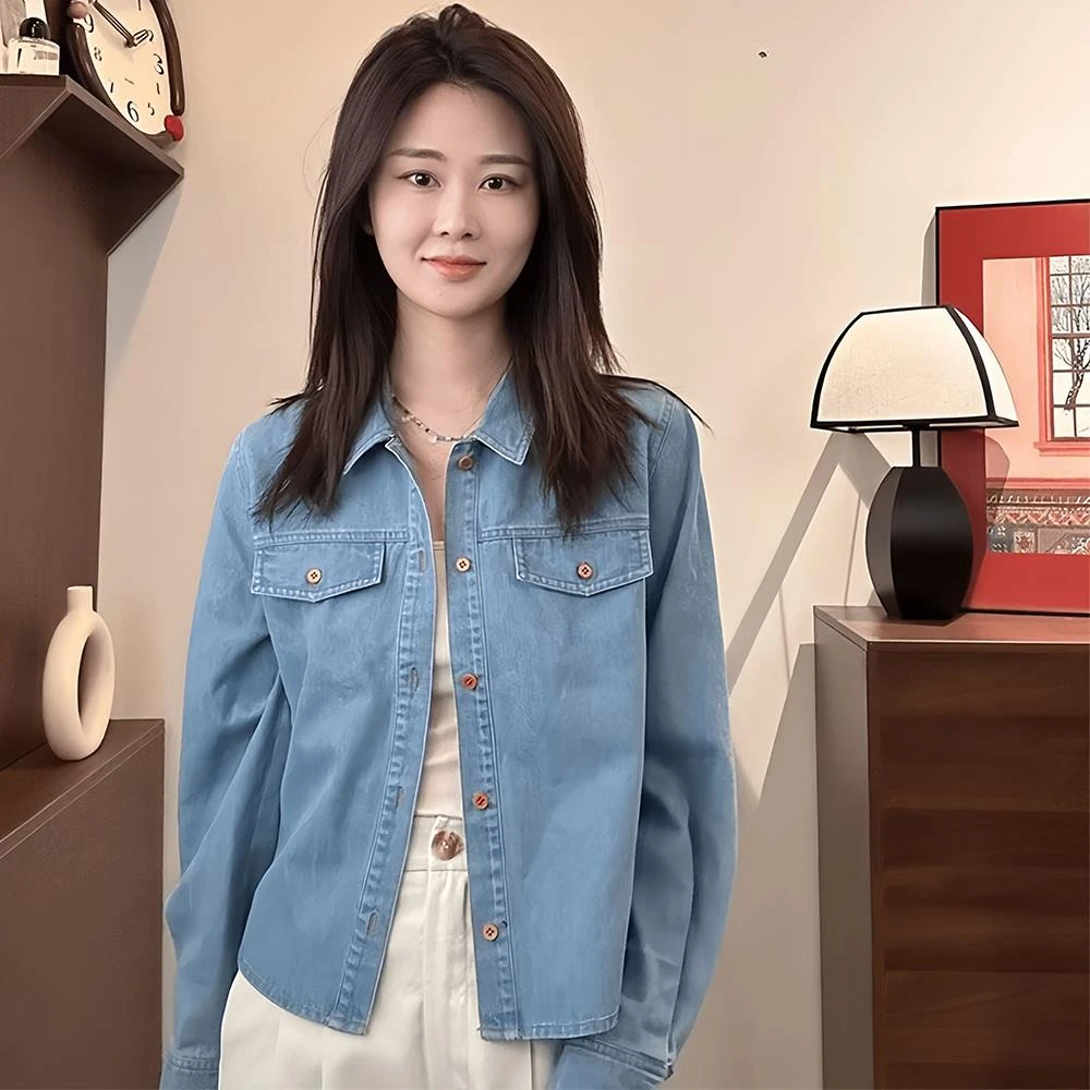 港风蓝色牛仔夏日轻薄开衫衬衫衬衣女2025新款初春秋韩系轻奢上衣