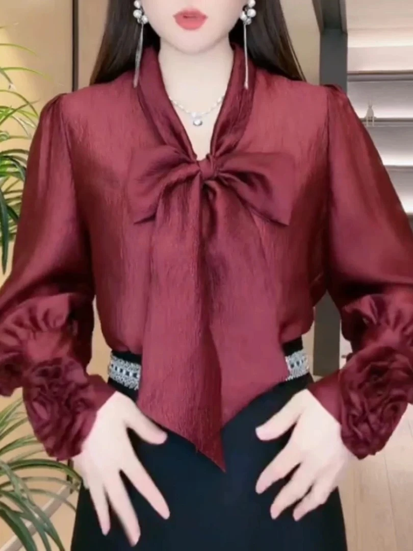 飘带花朵衬衫女气质设计法式系带轻奢减龄洋气上衣
