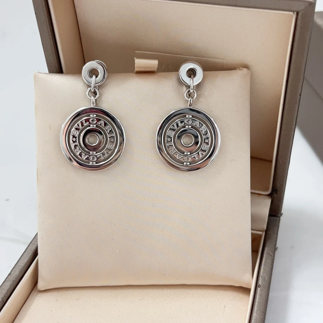 99新 BVLGARI/宝格丽 【念念】圆饼吊坠 白金 耳环