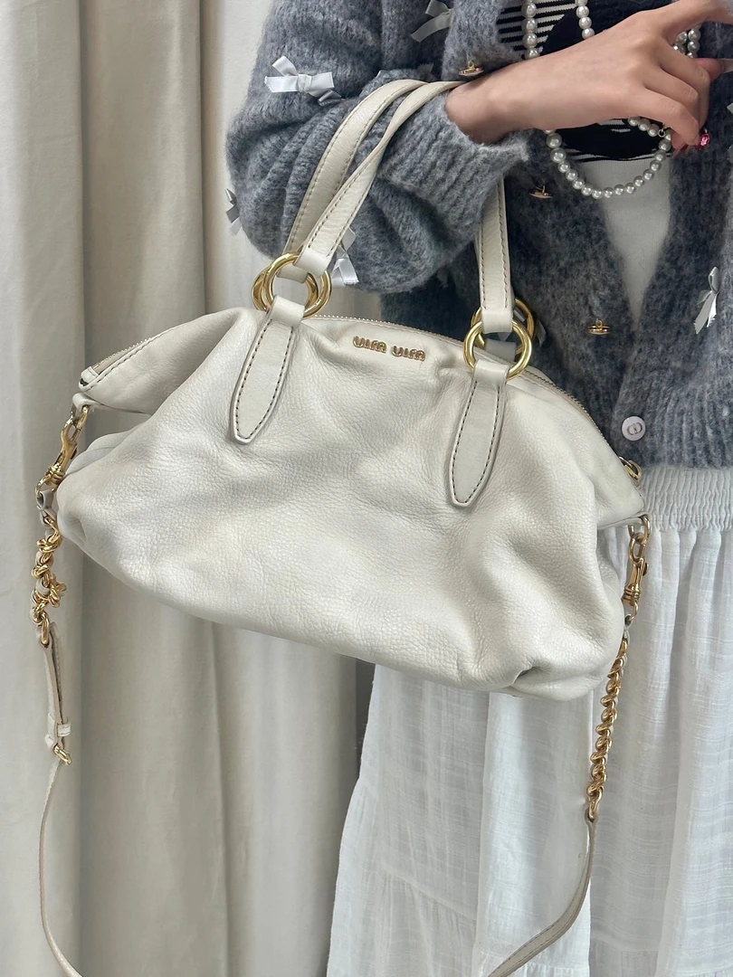 95新 MIU MIU/缪缪 miumiu 白金机车斜挎包