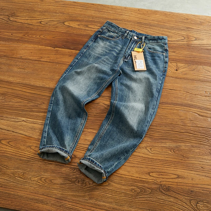 DeweLvum百搭直筒微锥形休闲牛仔裤男潮美式复古简约牛仔长裤男装