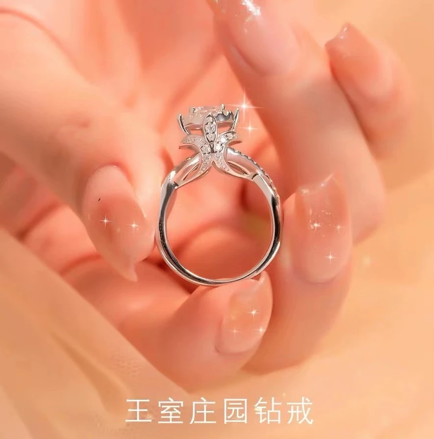 800银莫桑石戒指 【王失庄园】经典大气时尚气质合成碳硅石戒指