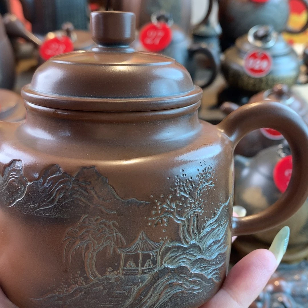 睿***哥坭兴陶手工刻绘壶微微瑕漏