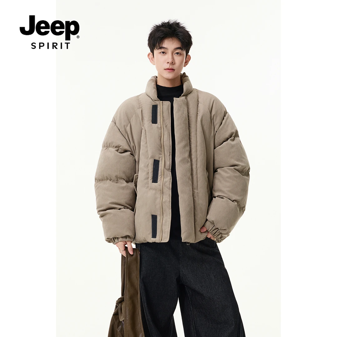 JEEPSPIRIT麂皮绒美式棉衣男士短款宽松加厚保暖立领百搭潮流秋冬