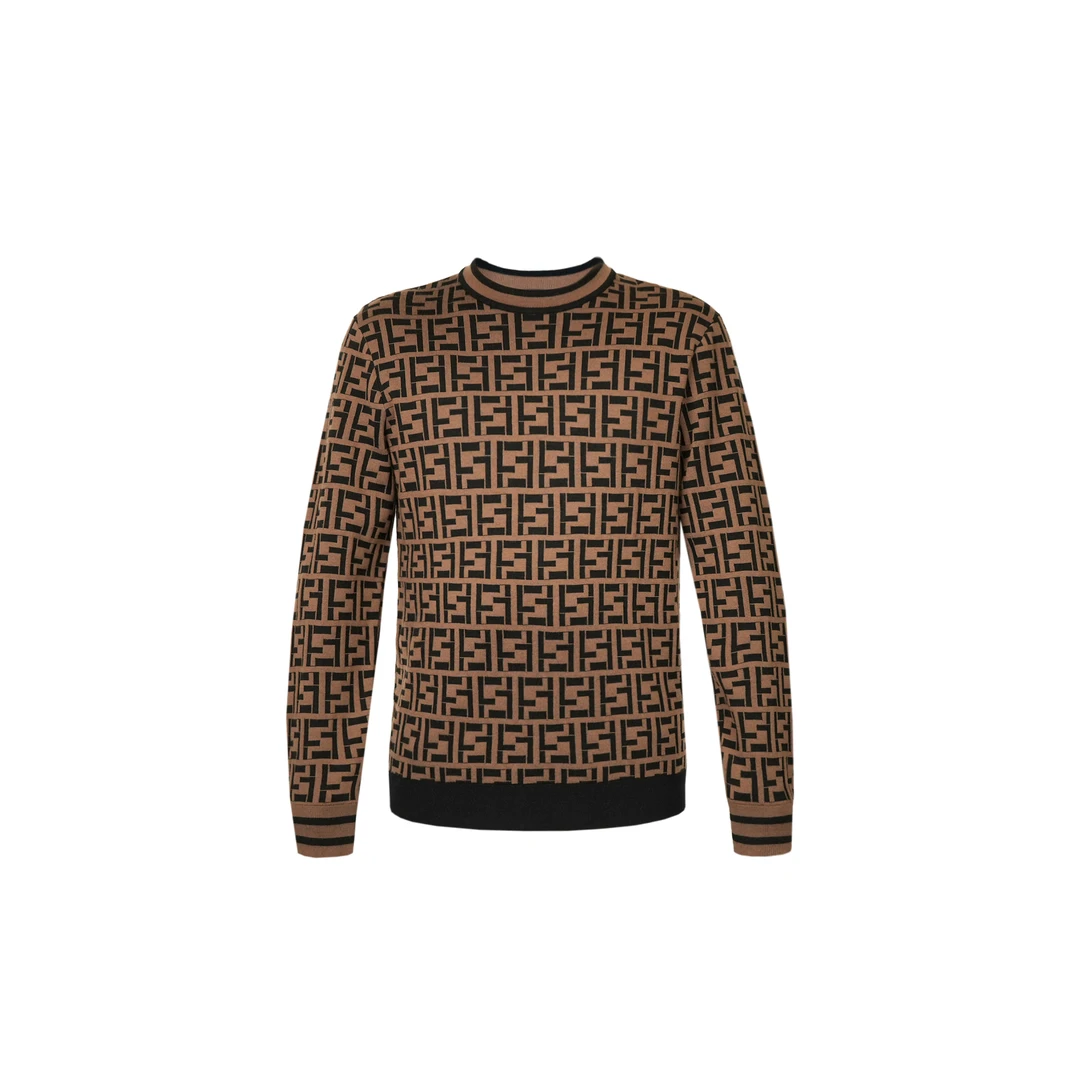 朗尼芬迪秋冬上新双色提花绵羊毛圆领长袖羊毛衫7235133911