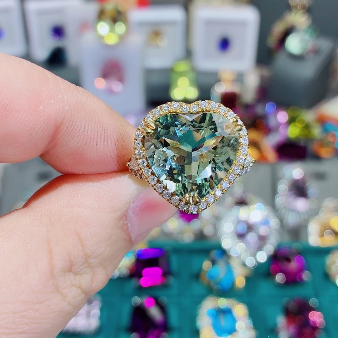 戒指绿水晶银S925镶嵌