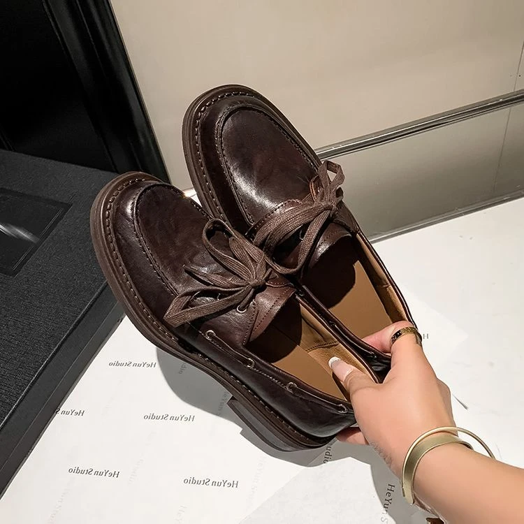 法式复古系带学院风乐福小皮鞋