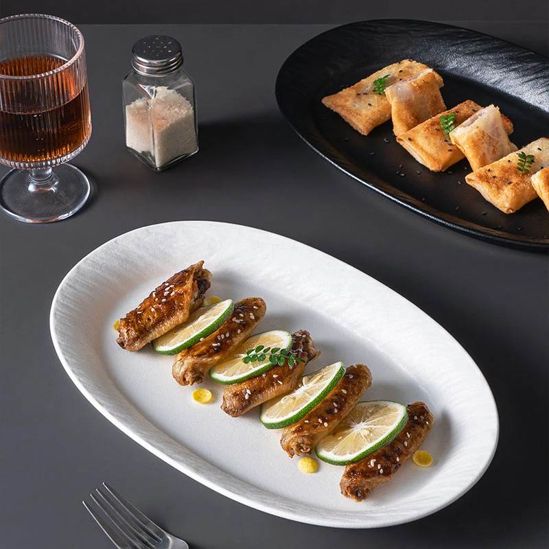 釉下彩耐高温简约石纹陶瓷盘子椭圆鱼盘大号蒸鱼盘家用精致菜盘